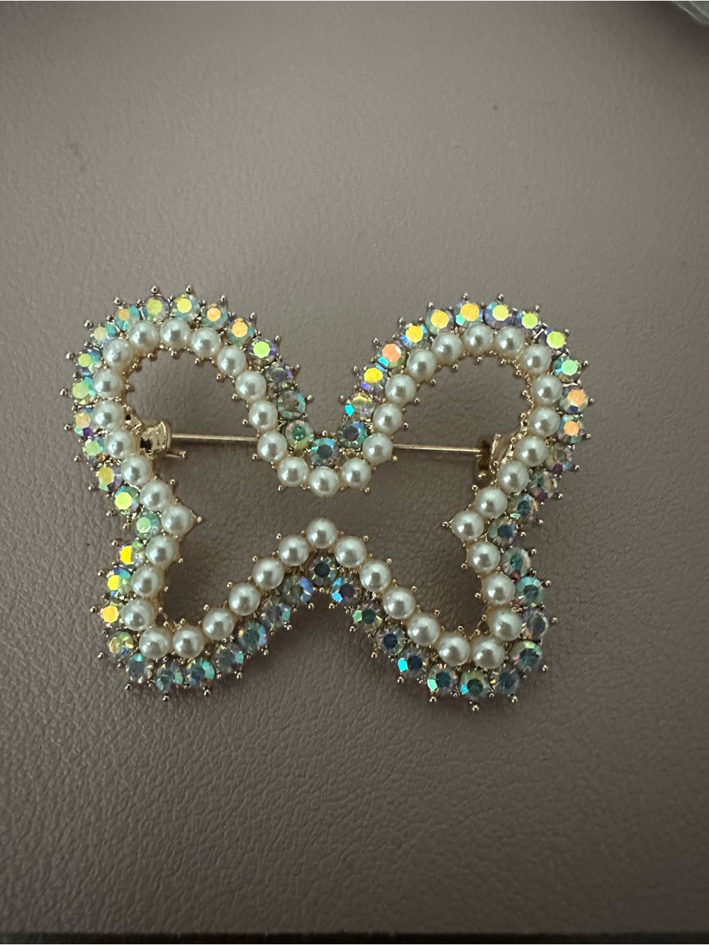Pearl & Aurora Crystal Butterfly Brooch - White